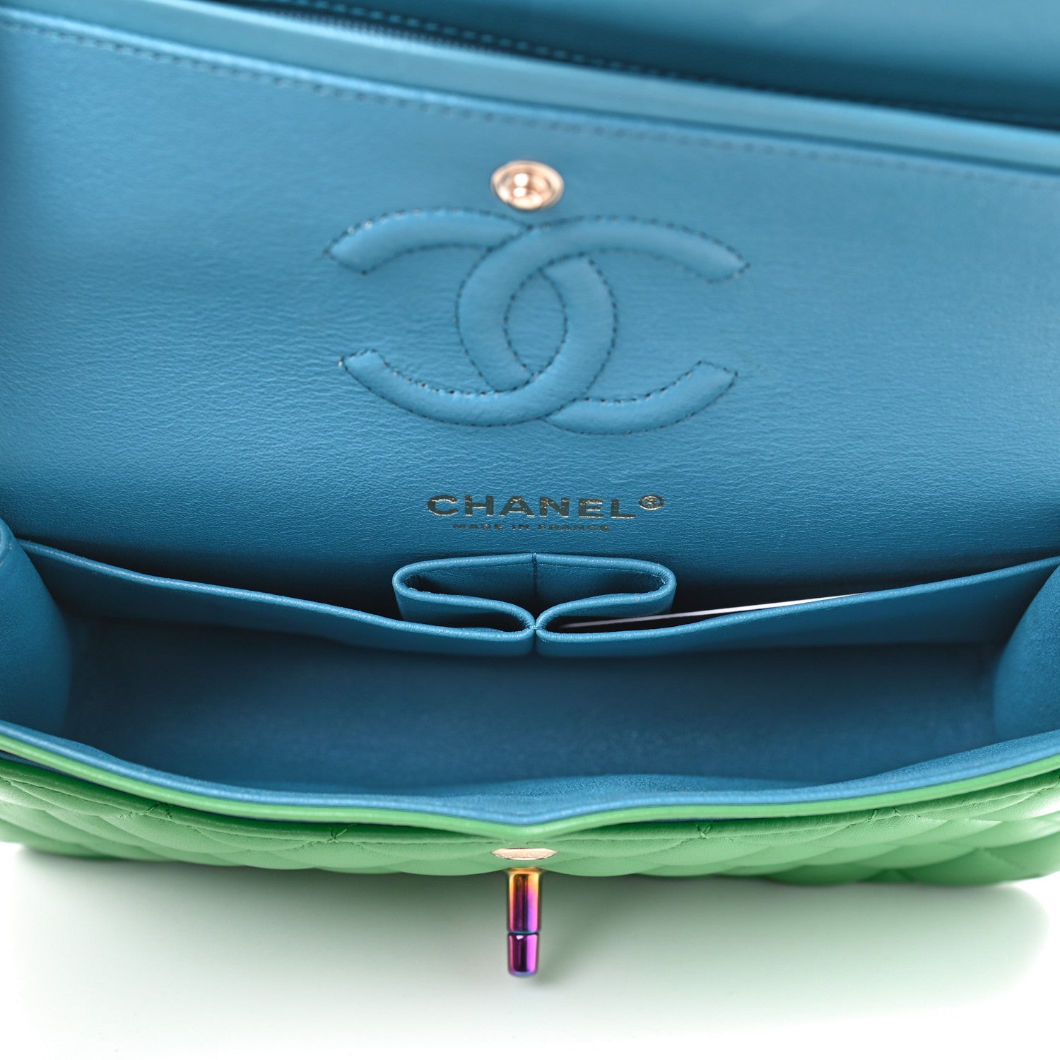 Chanel Lambskin Quilted Small Double Flap Green Blue 5 of 9