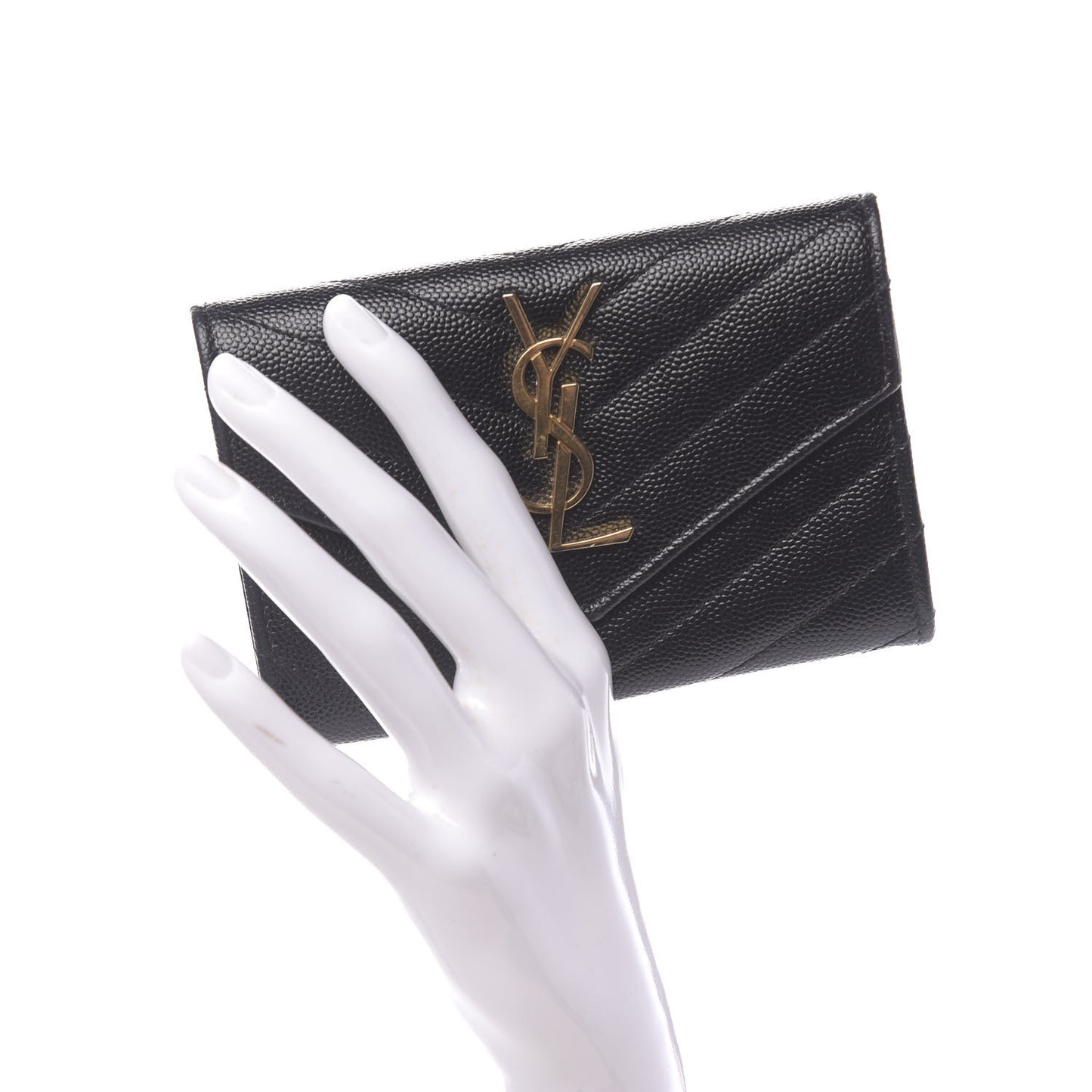Grain De Poudre Matelasse Chevron Small Monogram Envelope Wallet Black