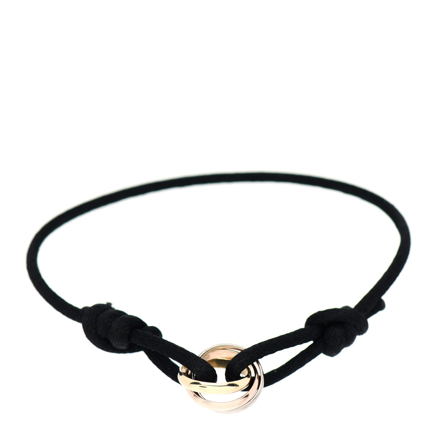 18K Pink Yellow White Gold Trinity Adjustable Cord Bracelet Black