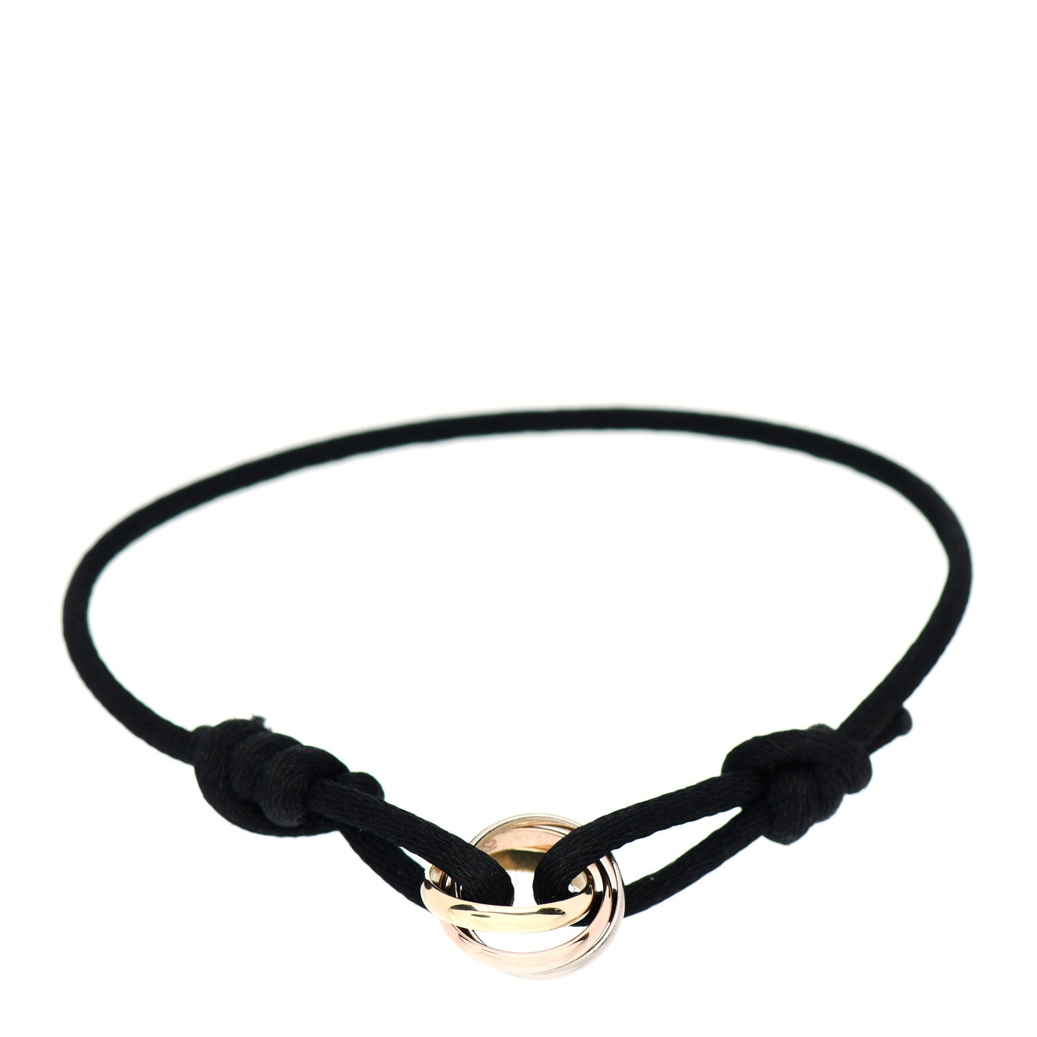 Cartier 18K Pink Yellow White Gold Trinity Adjustable Cord Bracelet Black 1 of 5