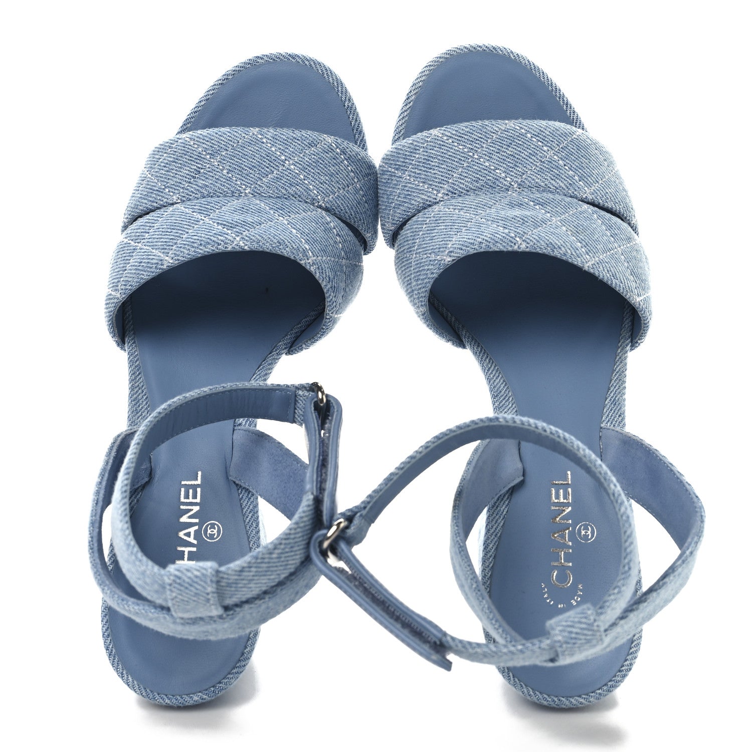 Chanel Denim Quilted Sandals 37 Blue 2 of 9