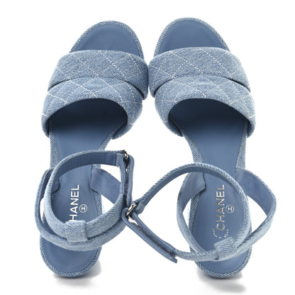 Chanel Denim Quilted Sandals 37 Blue 2 of 9