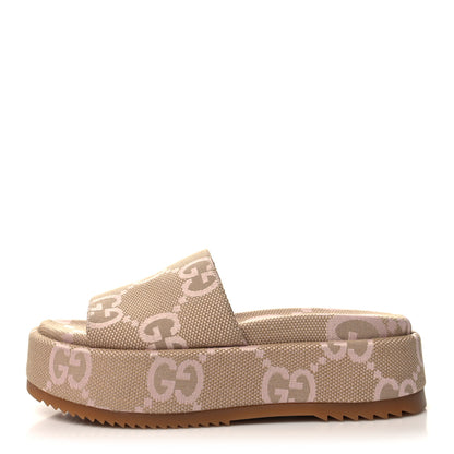 Gucci Monogram Jumbo GG Angelina Platform 55mm Slide Sandals 38.5 Beige Perfect Pink 1 of 8
