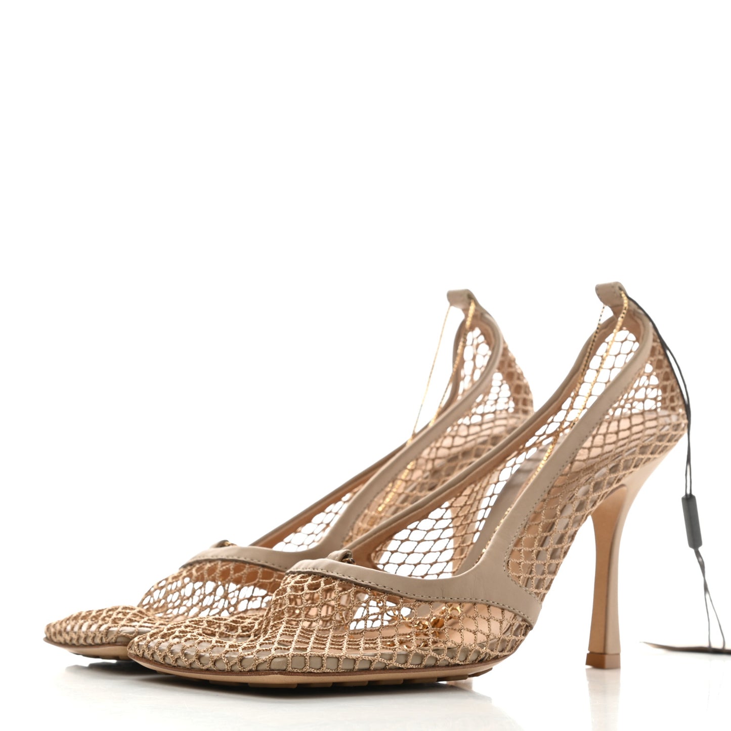 Mesh Calfskin Chain Stretch Pumps 40.5 Beige