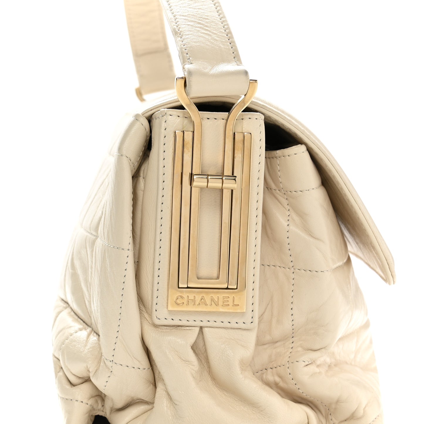 Lambskin Chocolate Bar Shoulder Bag White
