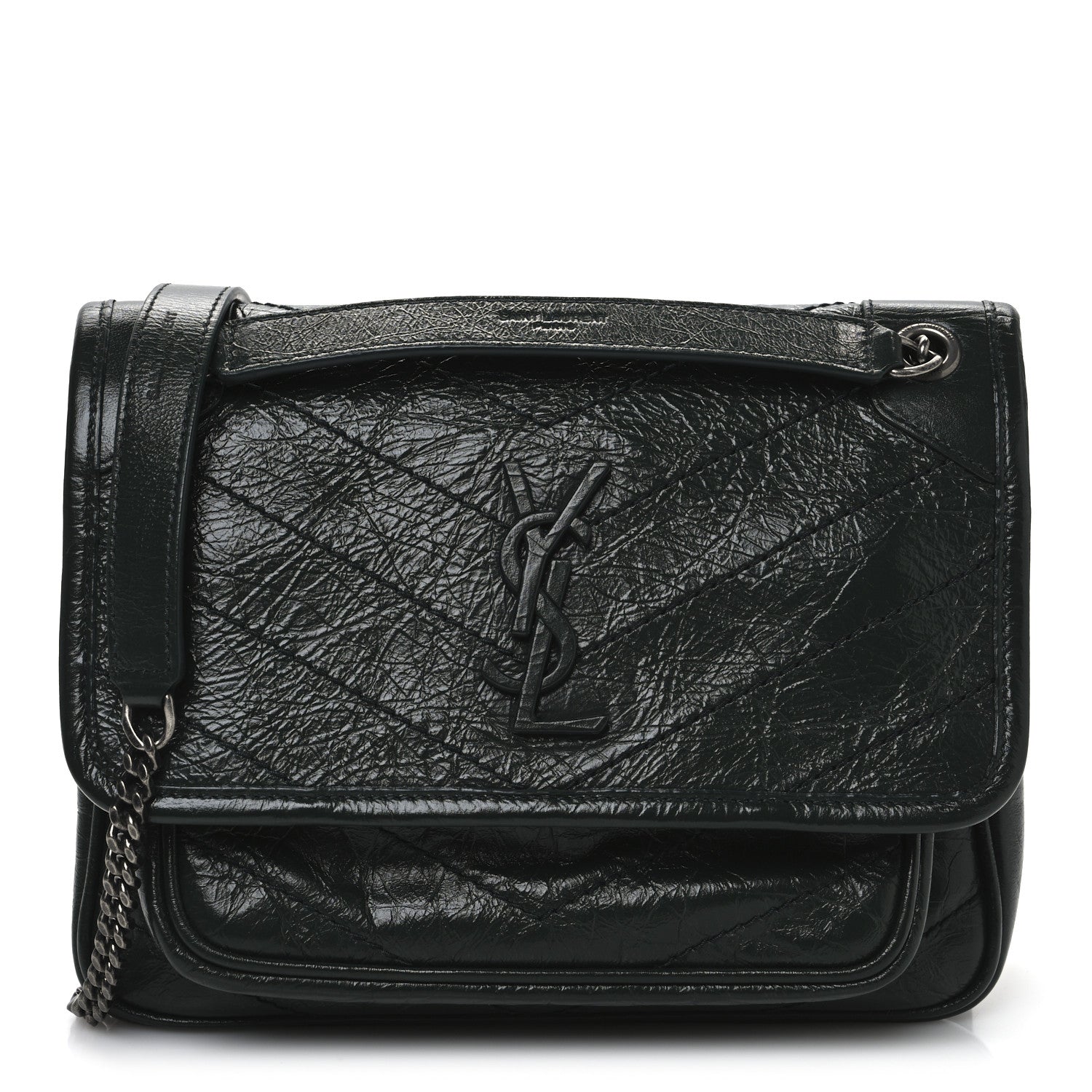 Saint Laurent Crinkled Lambskin Matelasse Monogram Baby Niki Chain Satchel Dark Green 1 of 11