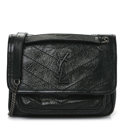 Saint Laurent Crinkled Lambskin Matelasse Monogram Baby Niki Chain Satchel Dark Green 1 of 11