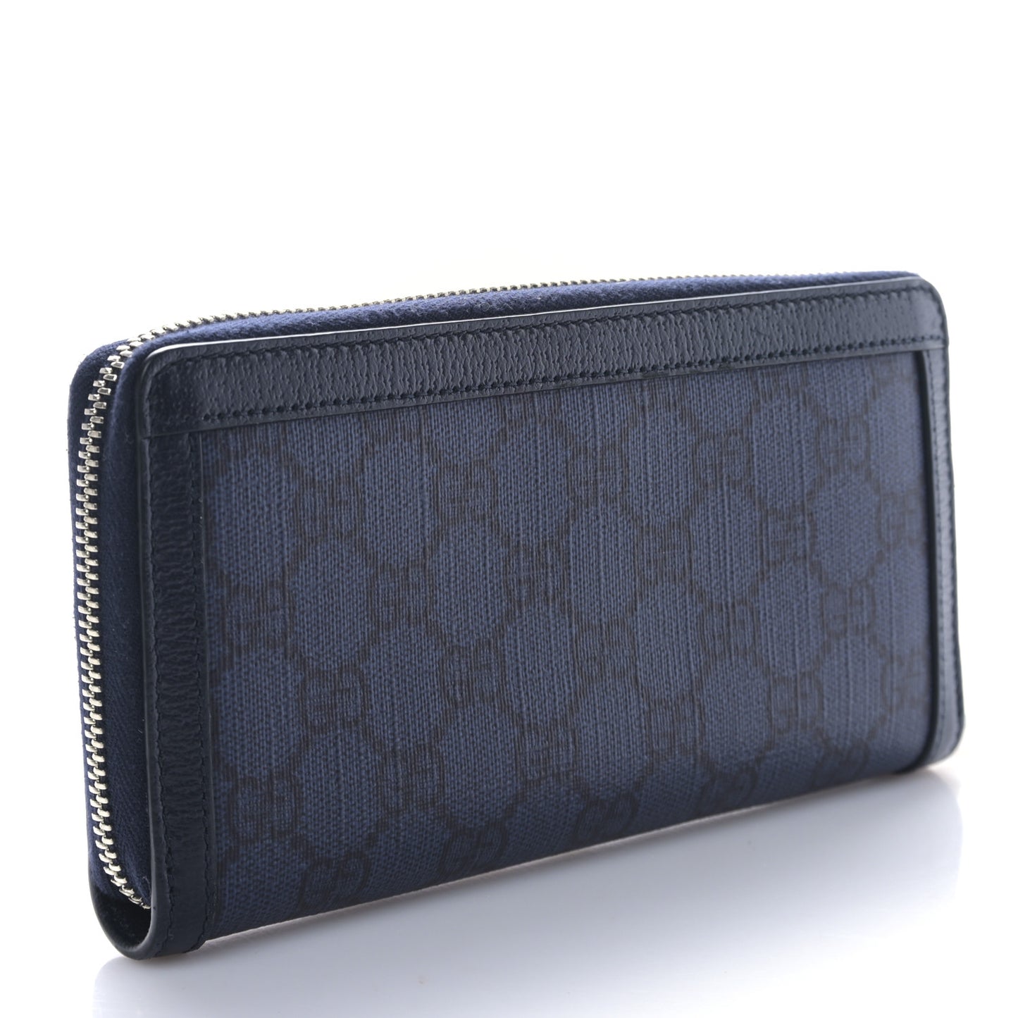 GG Supreme Monogram Textured Dollar Calfskin Ophidia Zip Around Wallet Blue Dark Blue