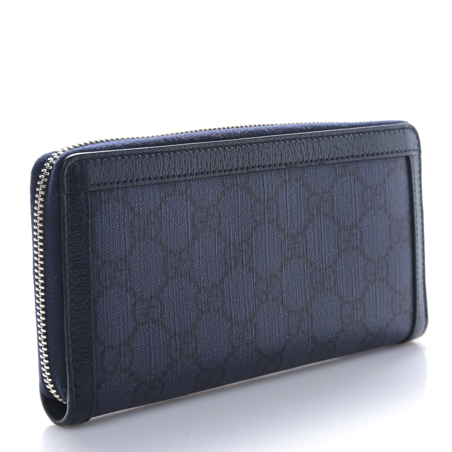 Gucci GG Supreme Monogram Textured Dollar Calfskin Ophidia Zip Around Wallet Blue Dark Blue 3 of 9
