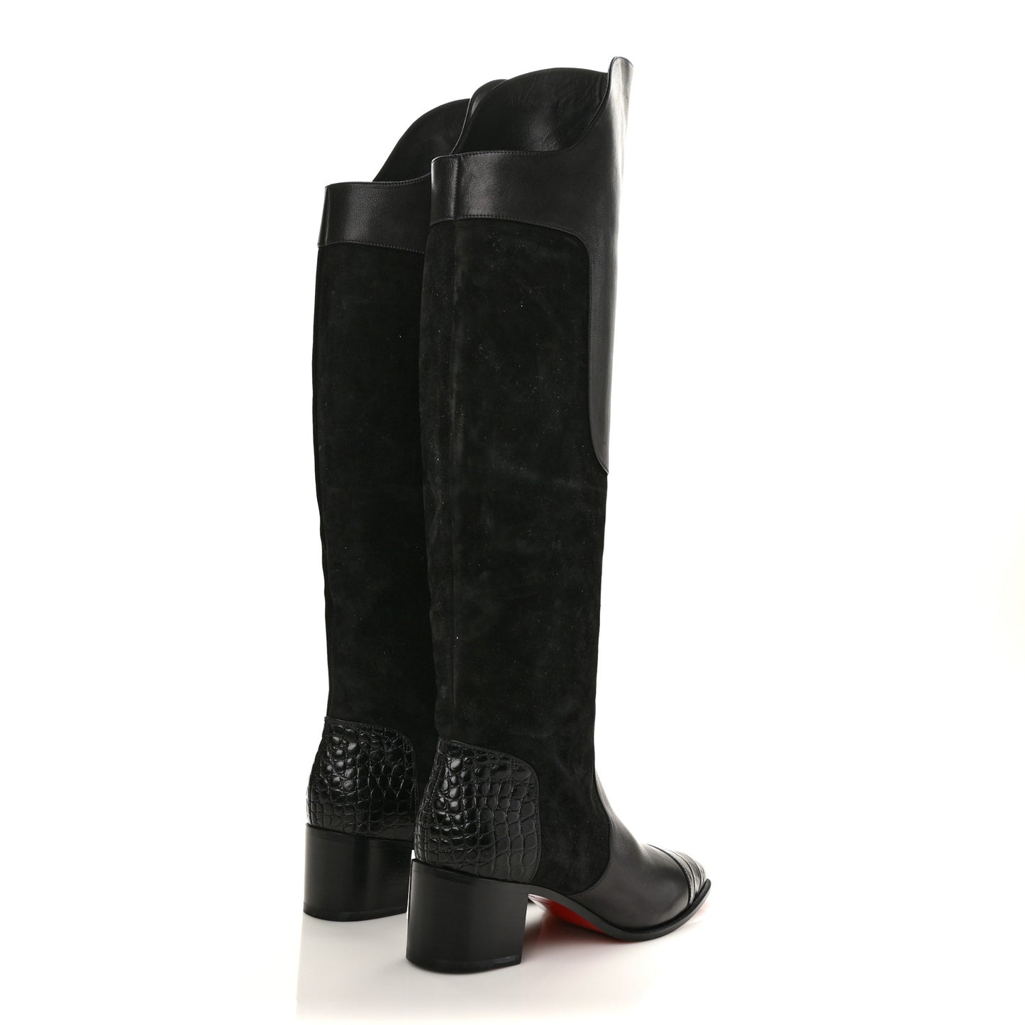 Calfskin Alligator Embossed Suede Mosaica 55 Boots 38.5 Black