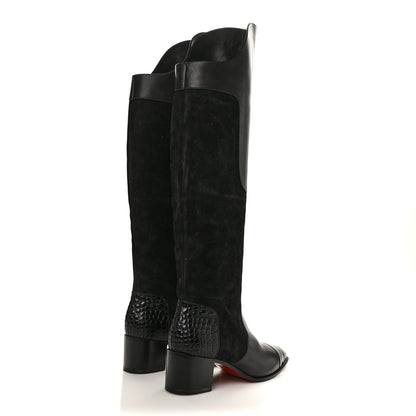 Christian Louboutin Calfskin Alligator Embossed Suede Mosaica 55 Boots 38.5 Black 4 of 9