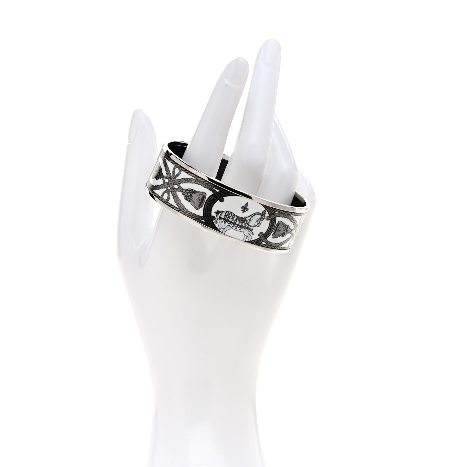 Hermes Enamel Printed Wide Grand Apparat Bracelet 65 White 2 of 6