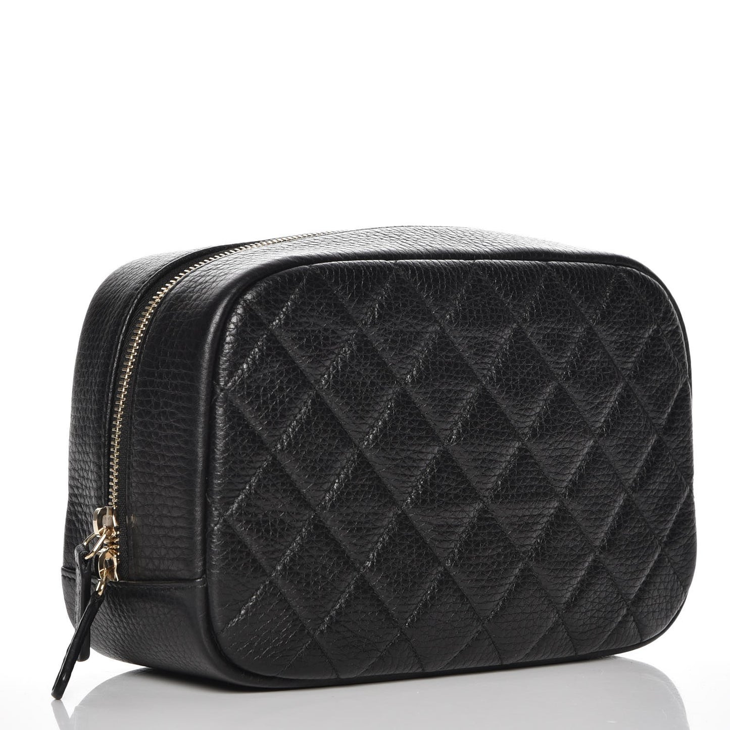 Grained Calfskin Quilted Curvy Pouch Cosmetic Case Black