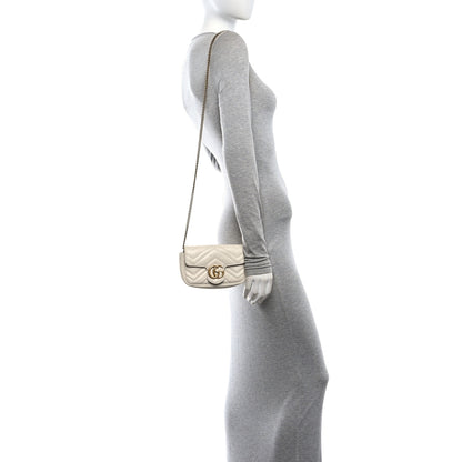Gucci Calfskin Matelasse Super Mini GG Marmont Shoulder Bag White 2 of 10