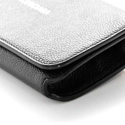 Balenciaga Grained Calfskin Logo Cash Phone Holder Wallet On Chain Black White 14 of 14