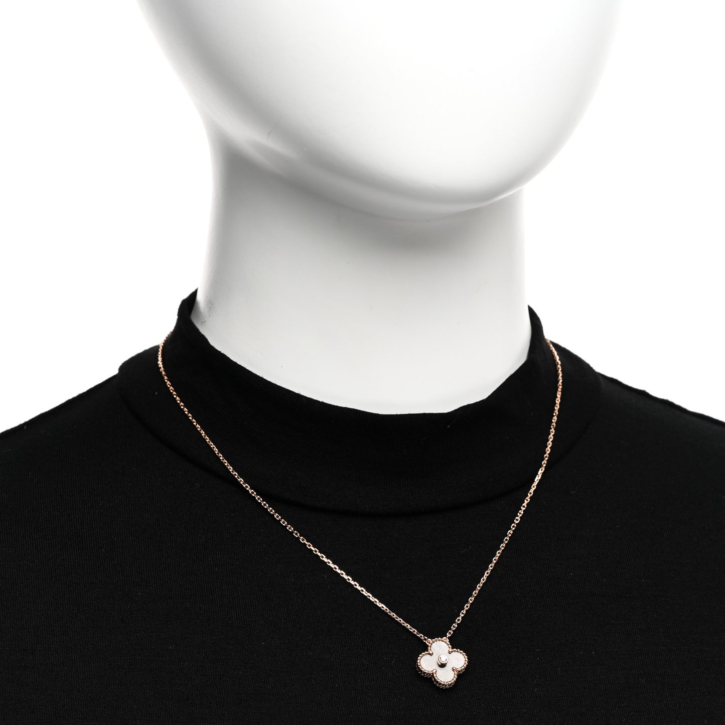18K Rose Gold Diamond Silver Obsidian Vintage Alhambra Pendant Necklace