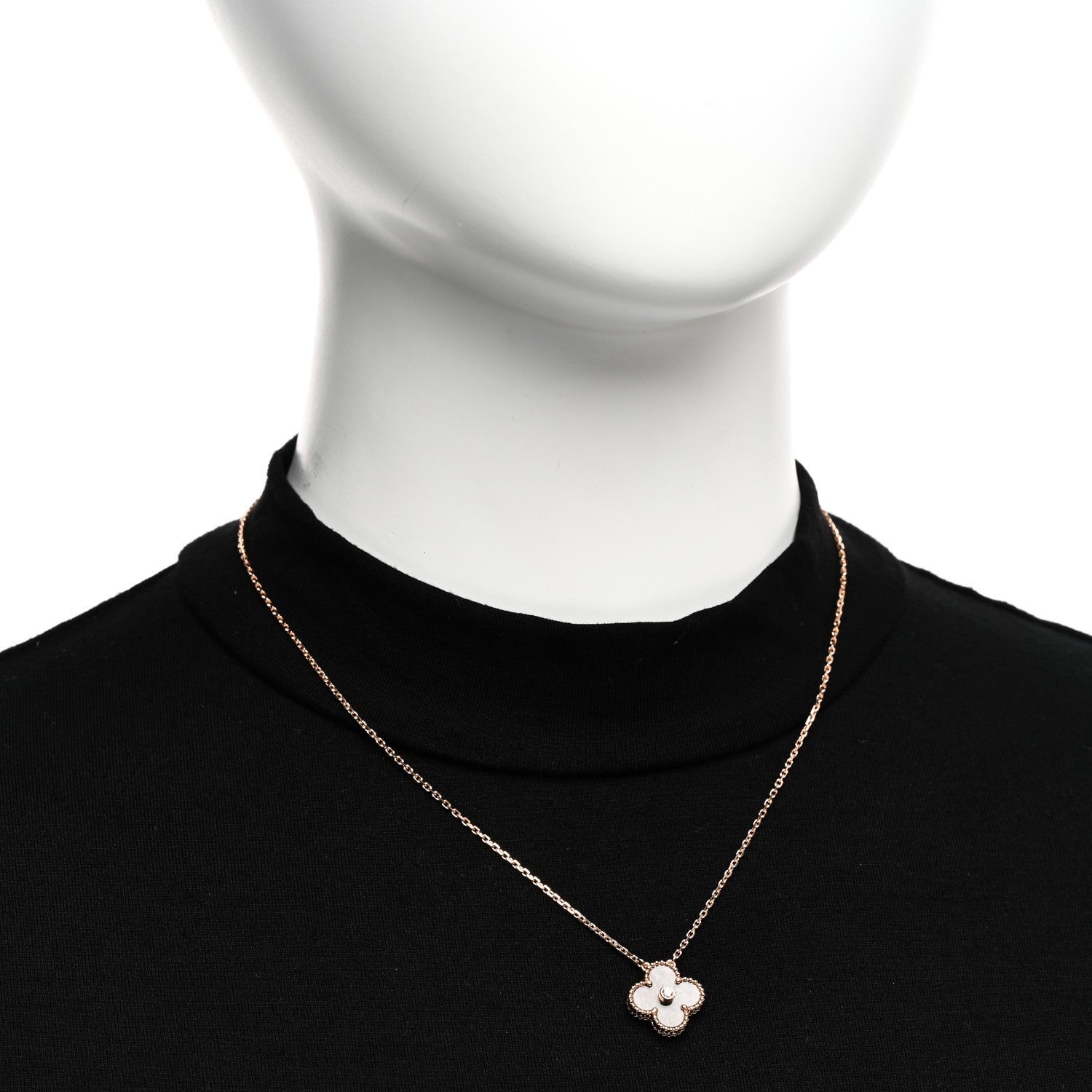 Van Cleef & Arpels 18K Rose Gold Diamond Silver Obsidian Vintage Alhambra Pendant Necklace 2 of 6