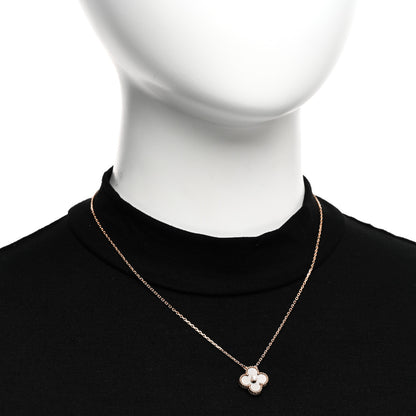Van Cleef & Arpels 18K Rose Gold Diamond Silver Obsidian Vintage Alhambra Pendant Necklace 2 of 6