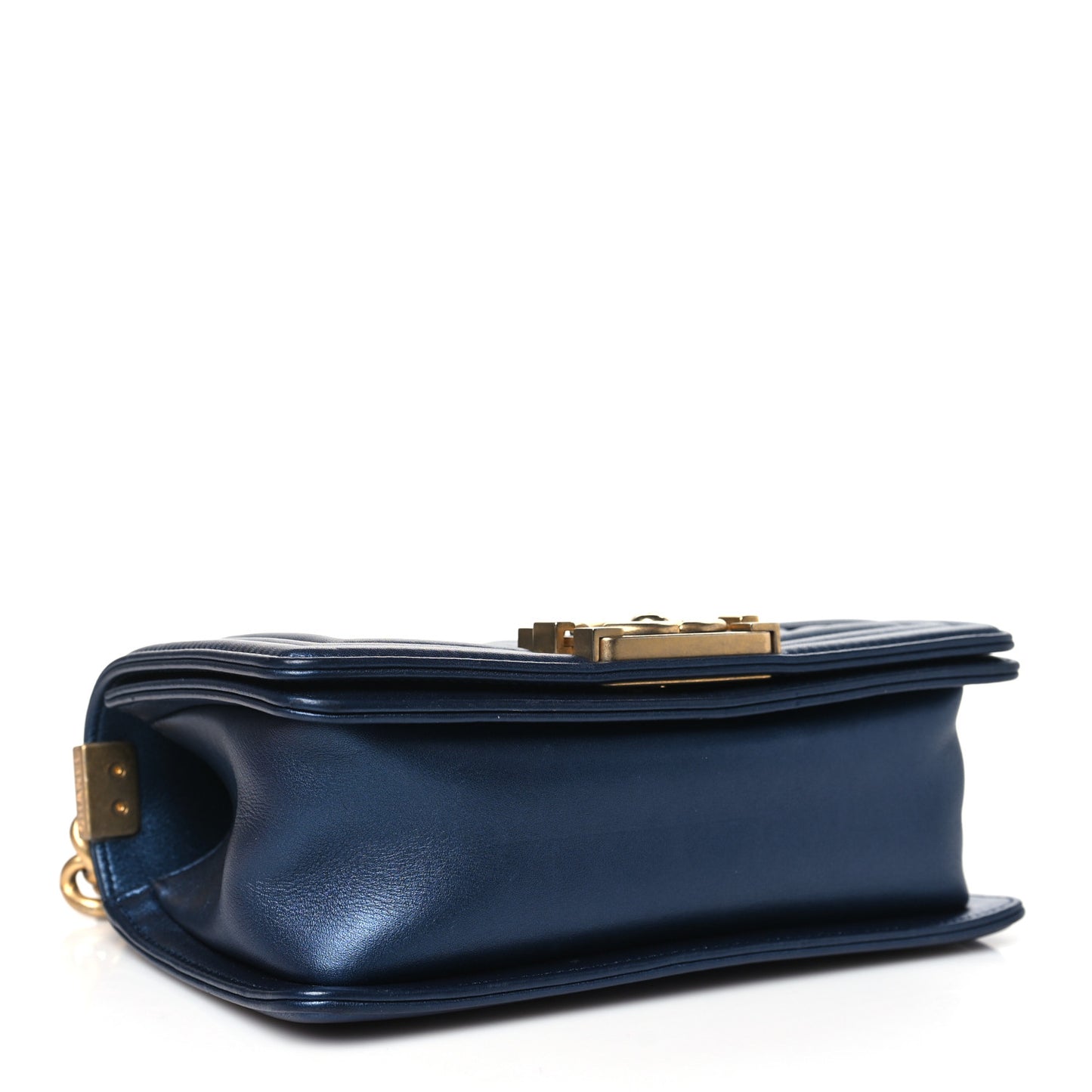 Metallic Calfskin Quilted Small Boy Flap Blue
