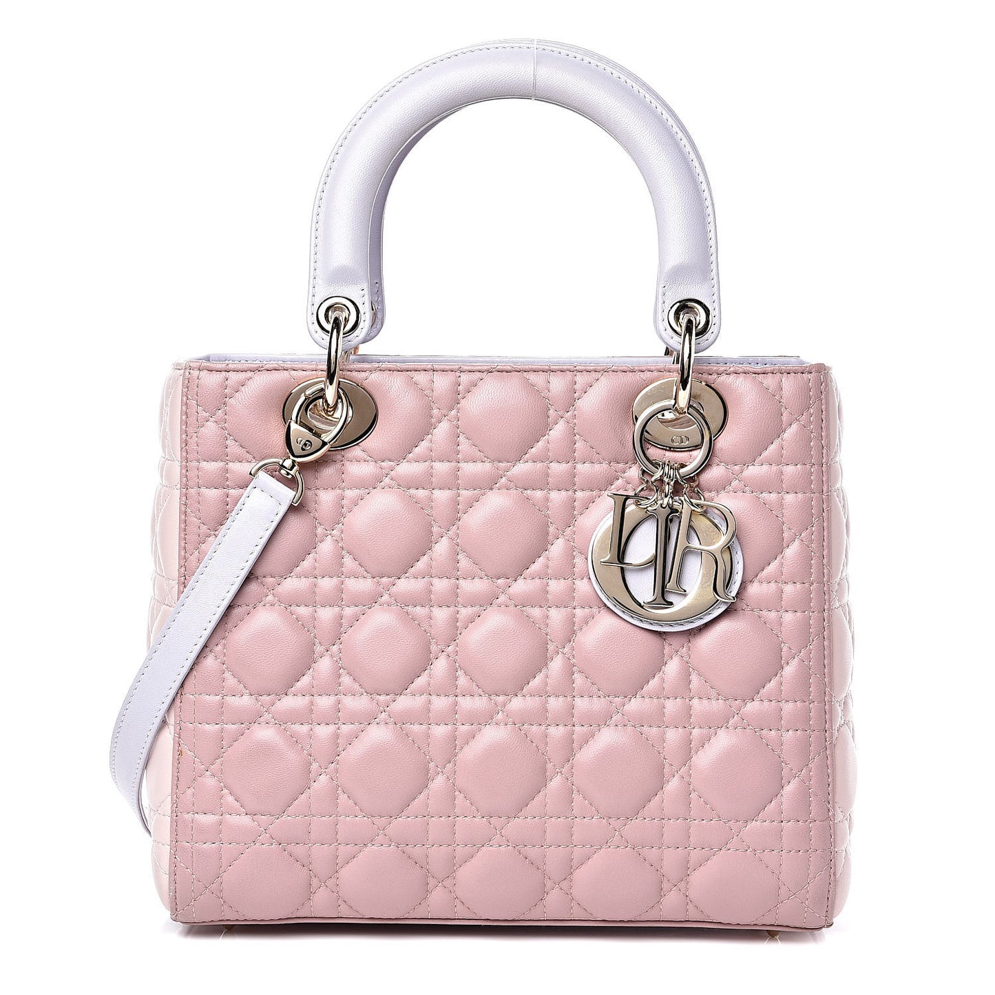 Lambskin Cannage Medium Tri-Color Lady Dior Rose Pale