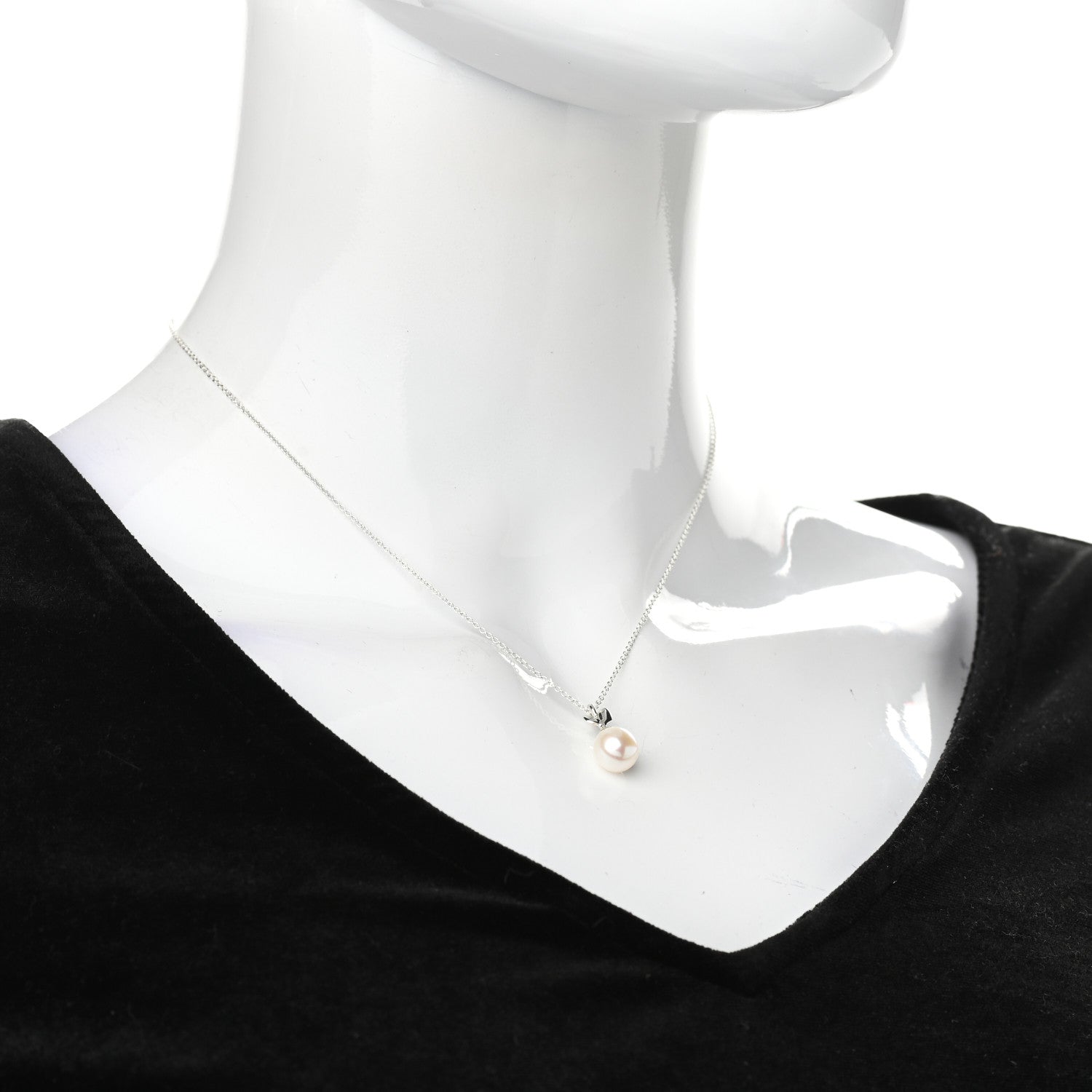 Tiffany Sterling Silver Pearl Paloma Picasso Olive Leaf Drop Pendant Necklace 2 of 6