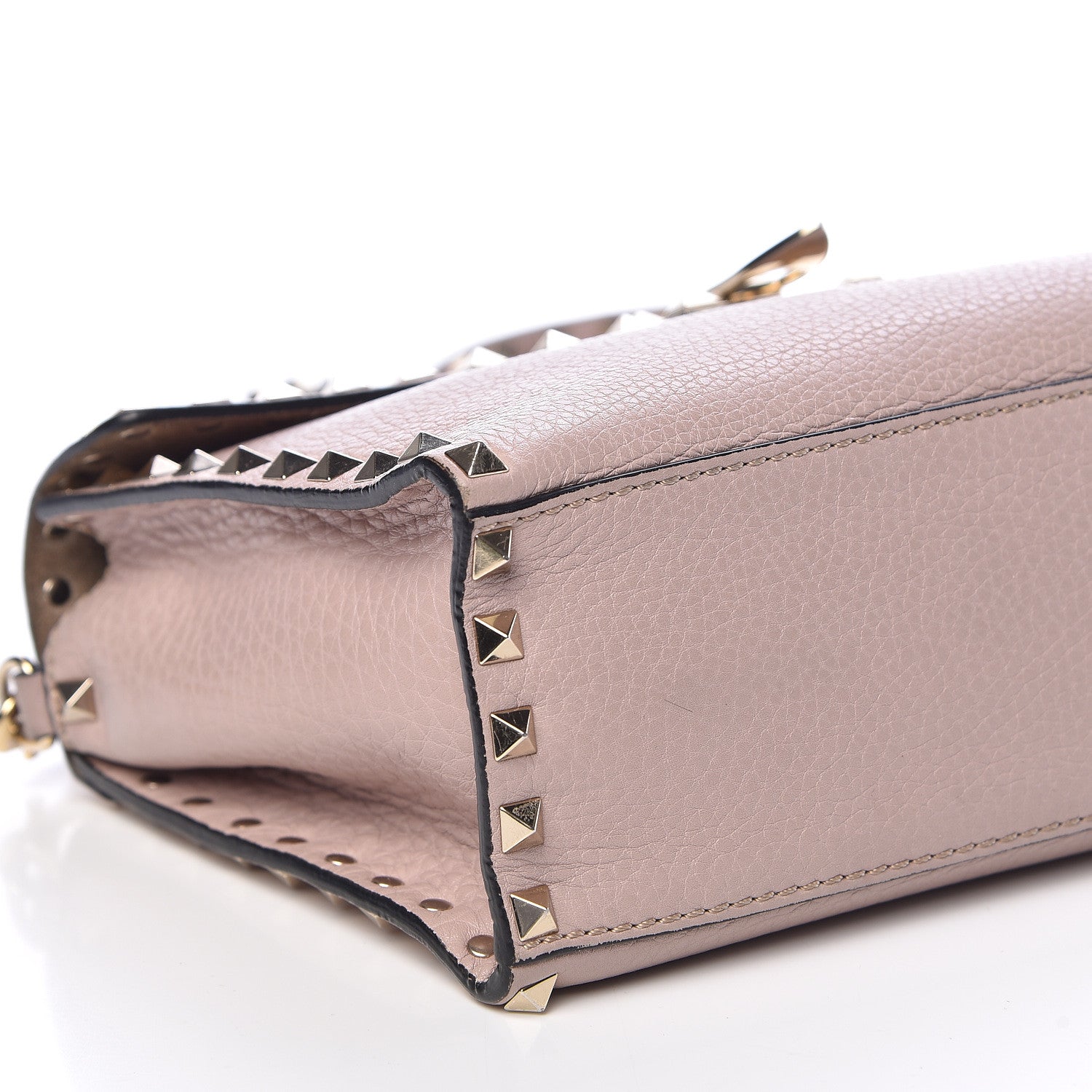 Valentino Garavani Pebbled Calfskin Small Rockstud Single Handle Flap Bag Poudre 20 of 21
