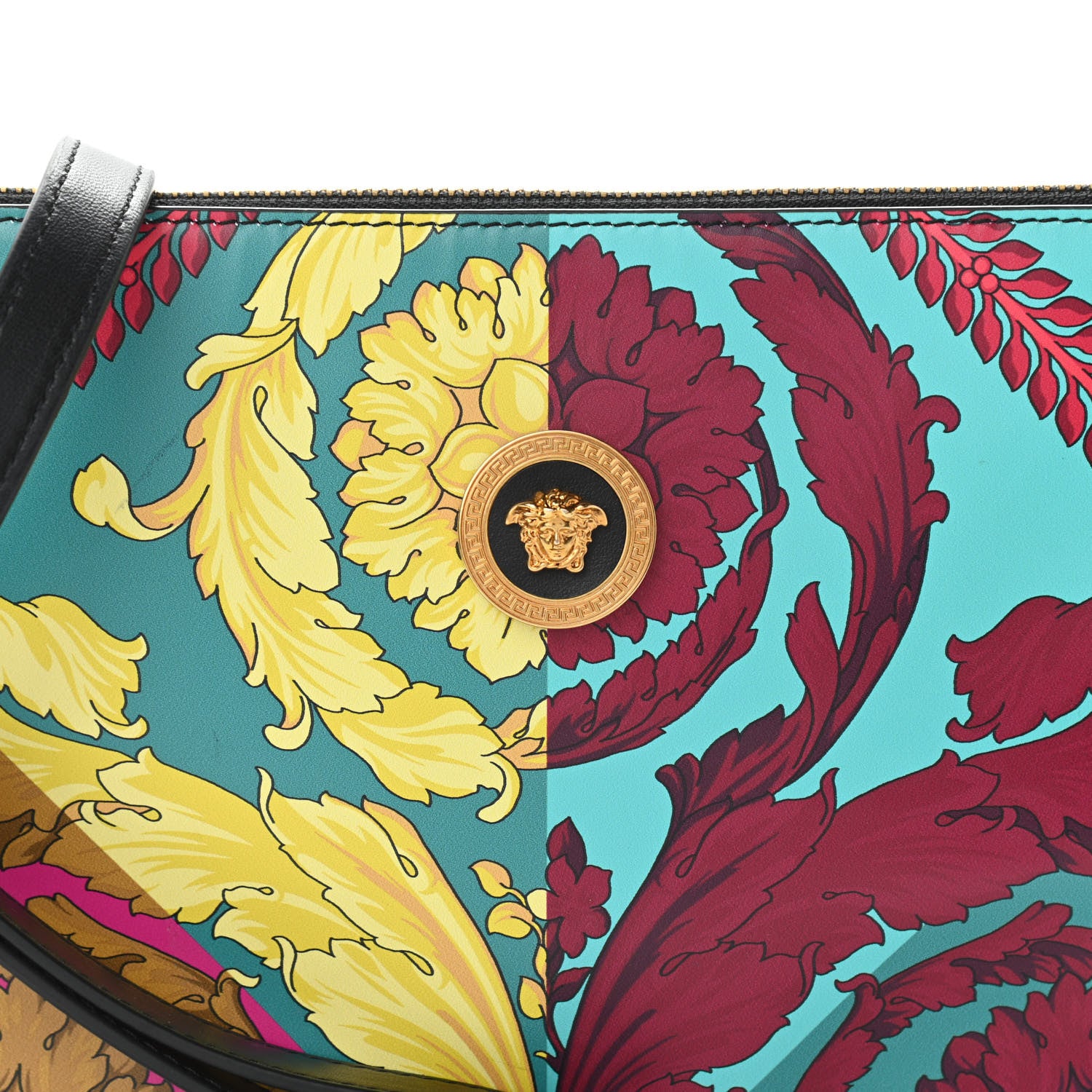 Versace Vitello Baroque Print Wristlet Pouch Black Multicolor 7 of 9
