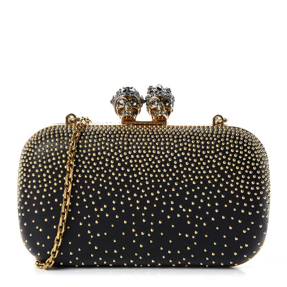 Alexander McQueen Crystal Nappa Queen and King Skull Box Chain Clutch Black Silver 1 of 8