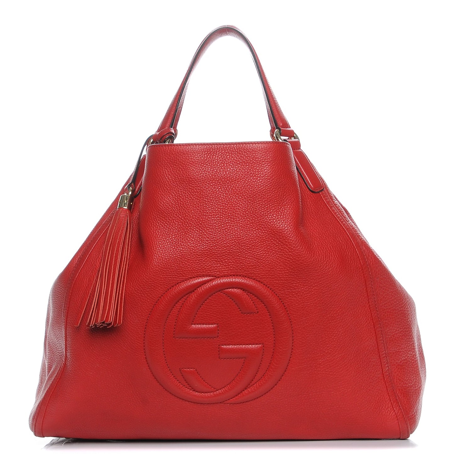Pebbled Calfskin Large Soho Shoulder Bag Red