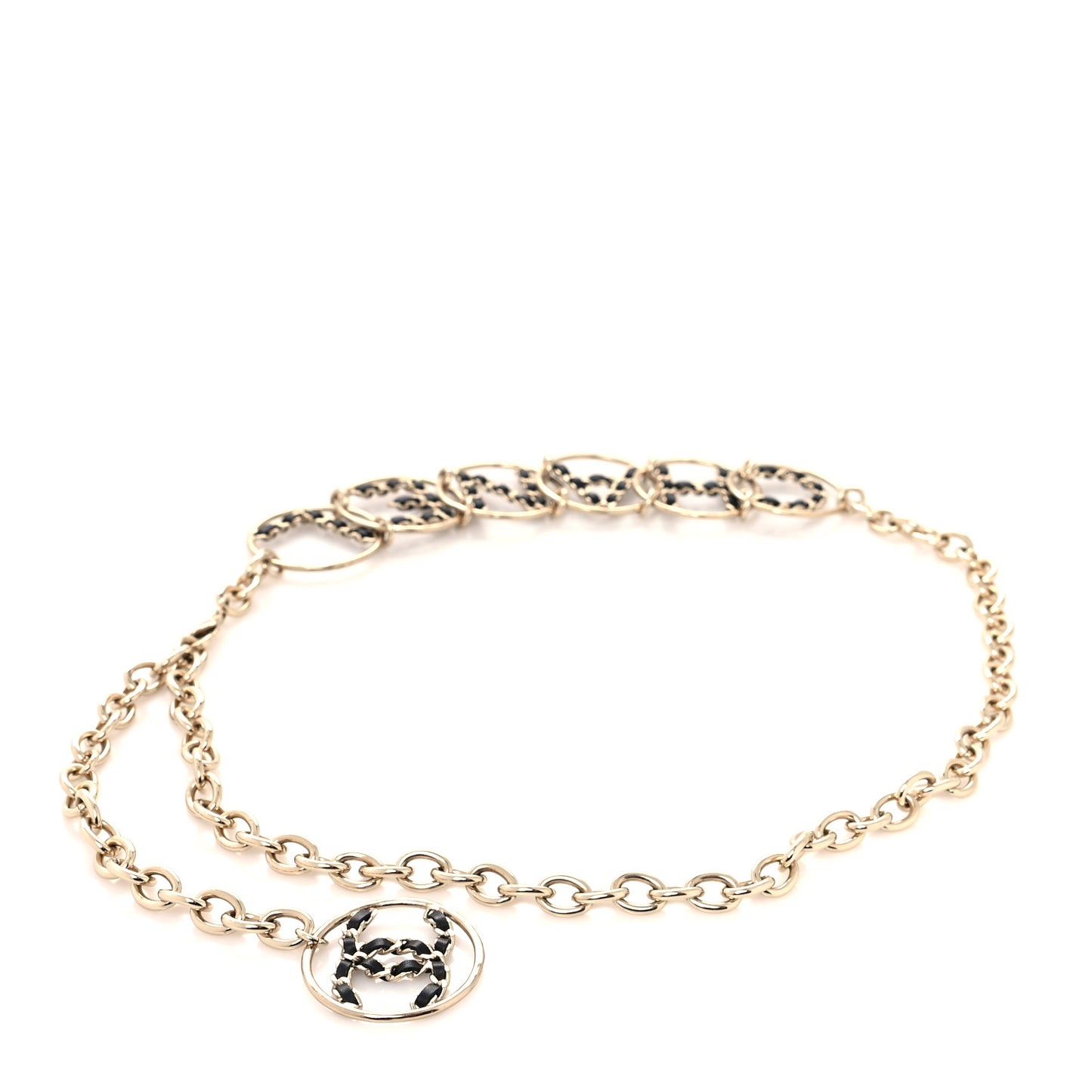 Metal Lambskin Chain Logo Belt 80 Gold