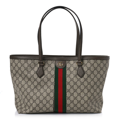 Gucci GG Supreme Monogram Textured Calfskin Web Medium Ophidia Shopping Tote Beige Ebony New Acero 1 of 11