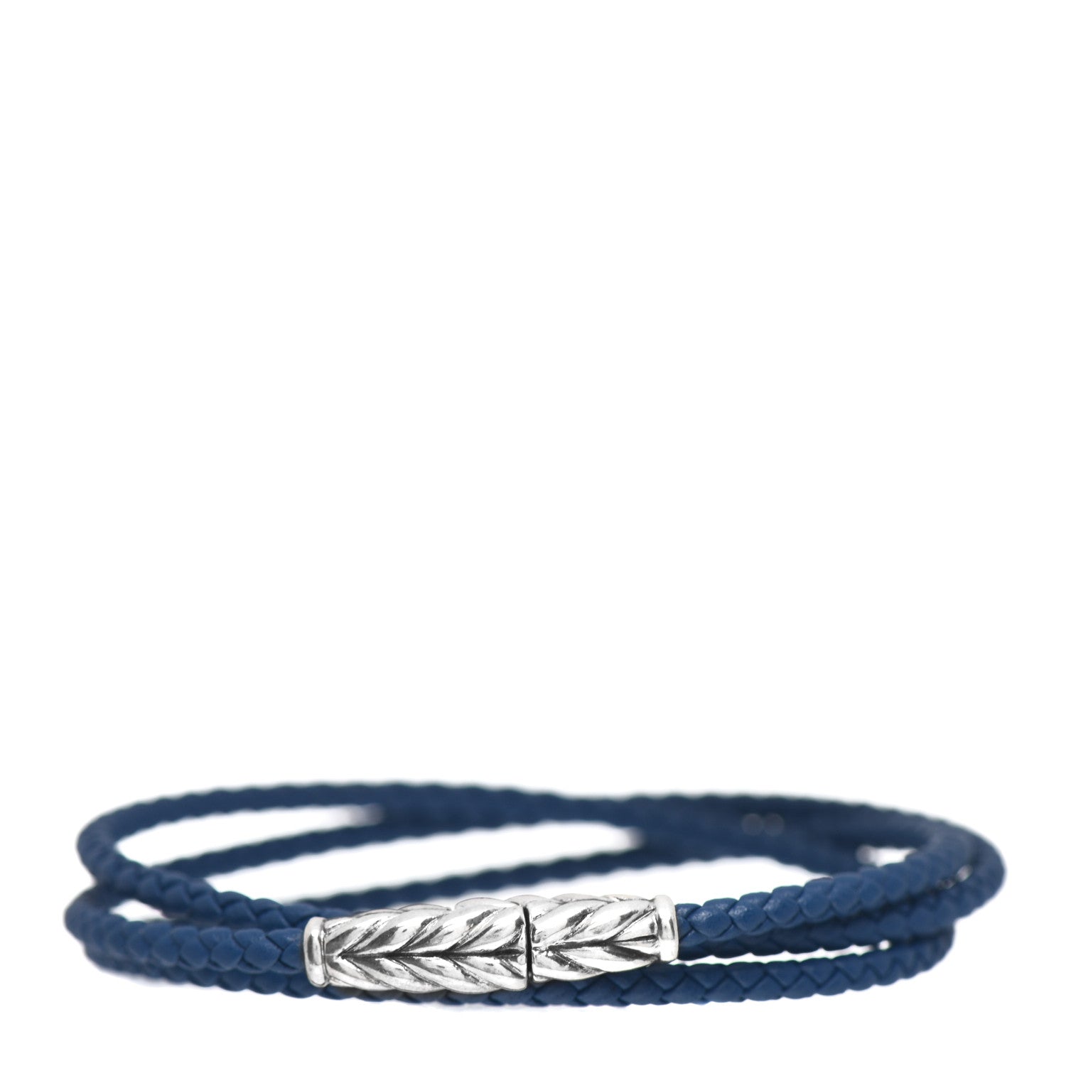 David Yurman Sterling Silver Leather Mens Chevron Triple-Wrap Bracelet Blue 1 of 4