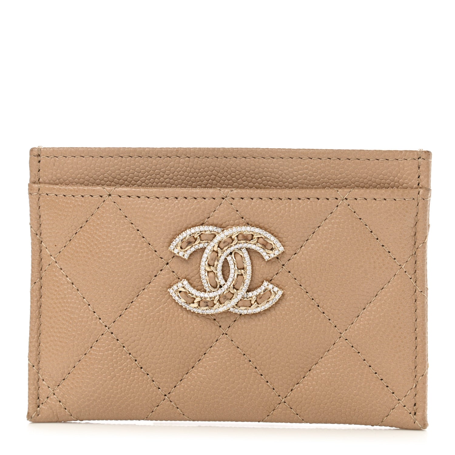 Chanel Caviar Quilted Crystal Card Holder Beige 1 of 12