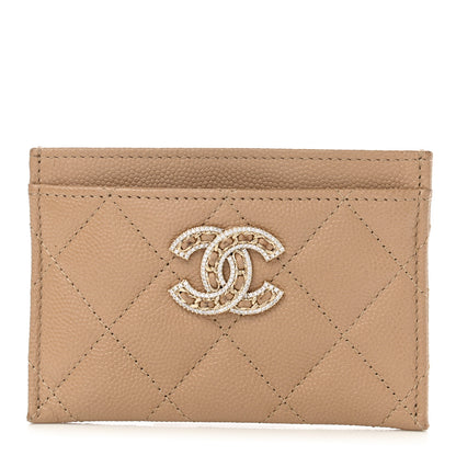 Chanel Caviar Quilted Crystal Card Holder Beige 1 of 12