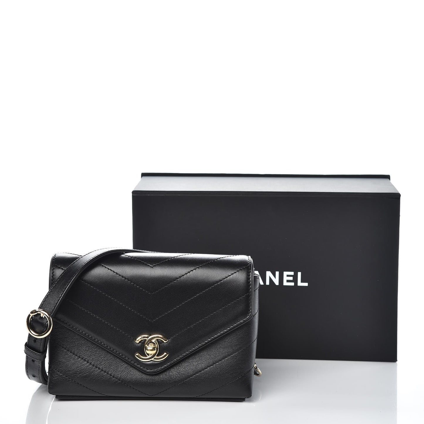 Calfskin Chevron Stitched Coco Waist Bag Black