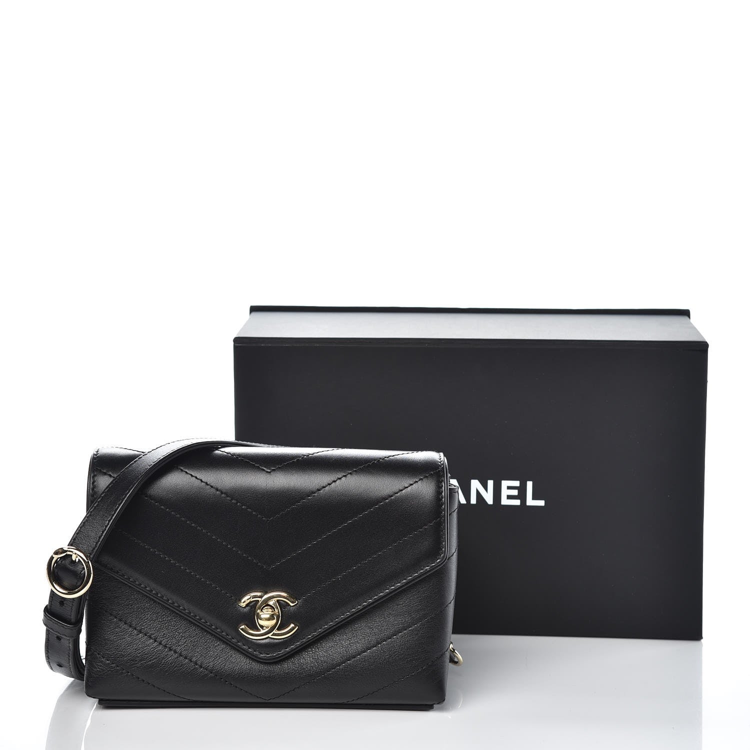 Chanel Calfskin Chevron Stitched Coco Waist Bag Black 9 of 9