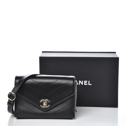 Chanel Calfskin Chevron Stitched Coco Waist Bag Black 9 of 9