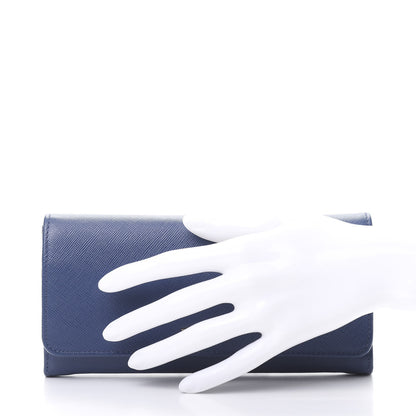 Prada Saffiano Metal Continental Flap Travel Wallet Bluette 2 of 9