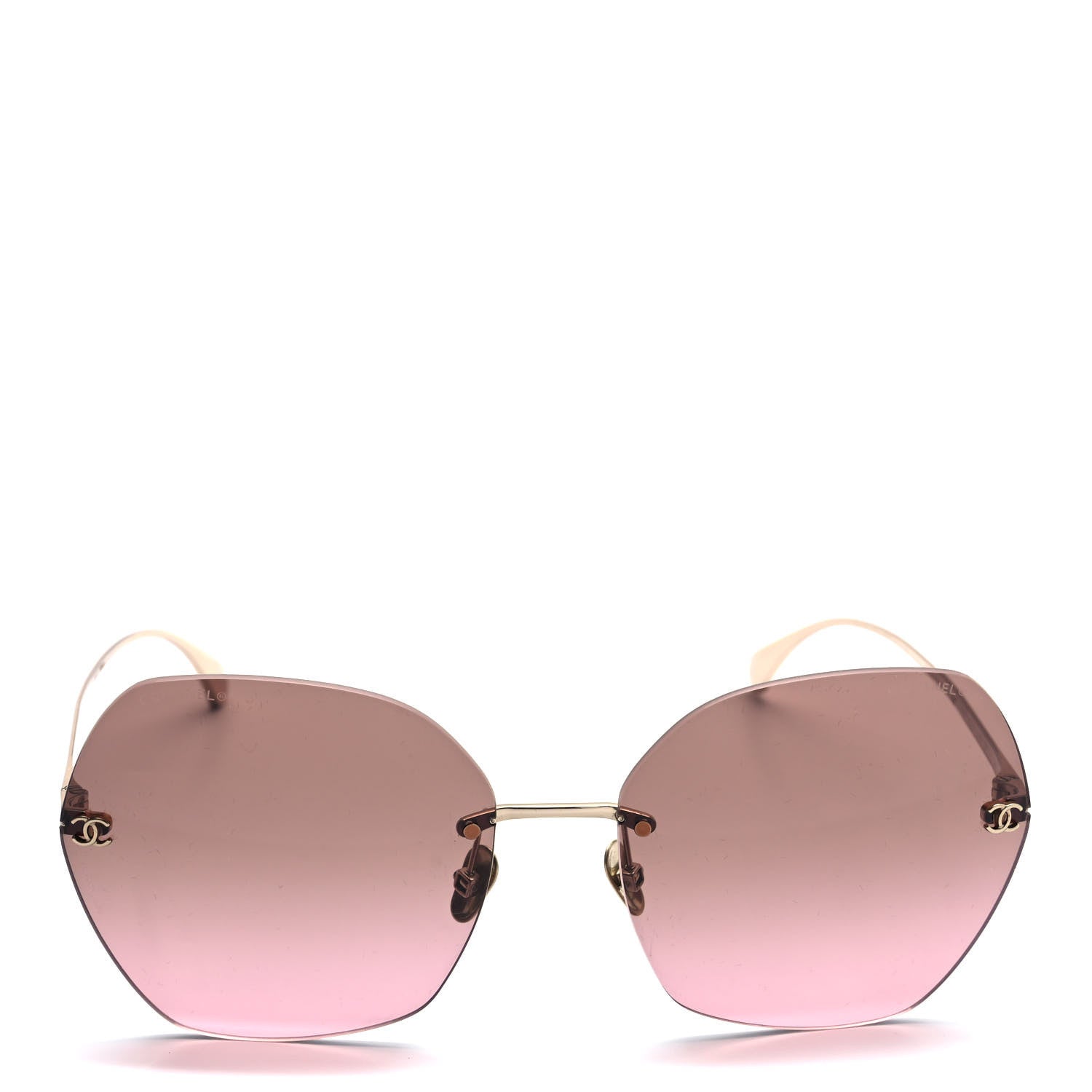 Chanel Titanium Polarized Rimless Square Sunglasses 4271-T Gold Pink 2 of 8