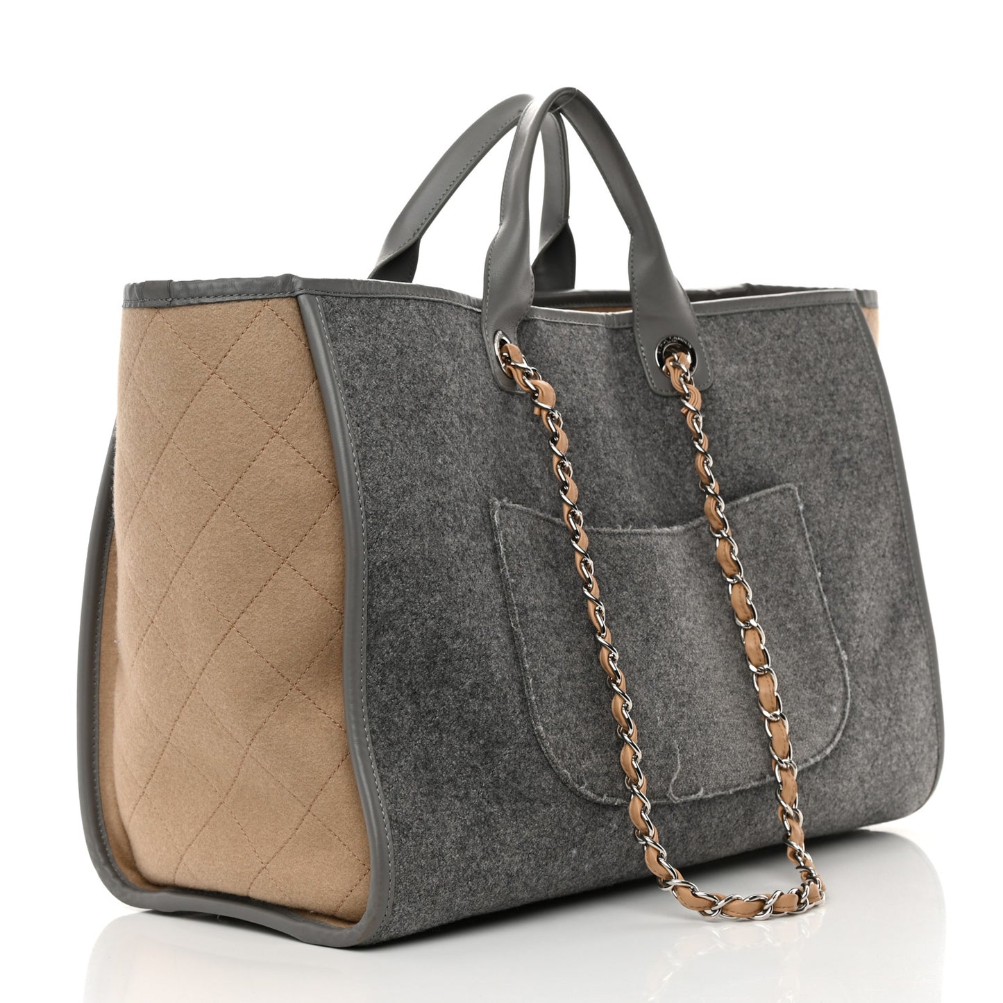 Wool Felt Calfskin Large Deauville Tote Grey Beige