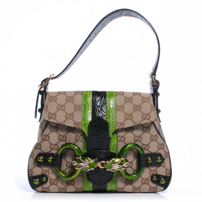 Gucci Monogram Crocodile Web Tom Ford Dragon Flap Bag 1 of 9