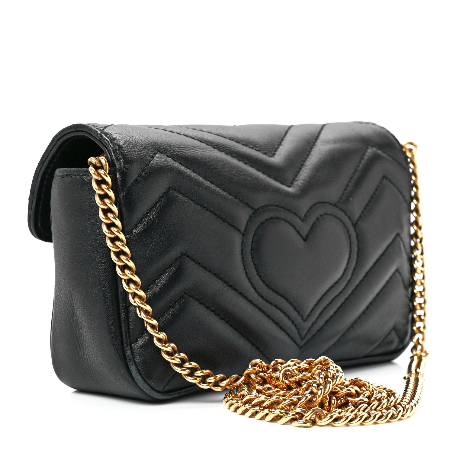 Gucci Calfskin Matelasse Super Mini GG Marmont Shoulder Bag Black 3 of 12