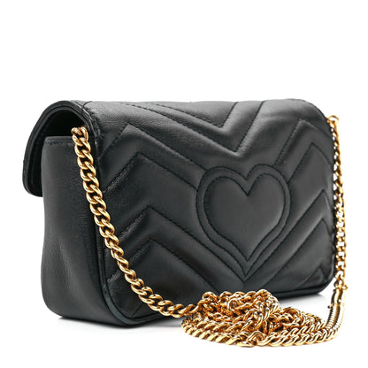 Gucci Calfskin Matelasse Super Mini GG Marmont Shoulder Bag Black 3 of 12