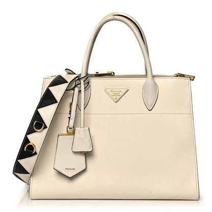 Prada Saffiano City Calfskin Greche Paradigme Bag White Black 1 of 15