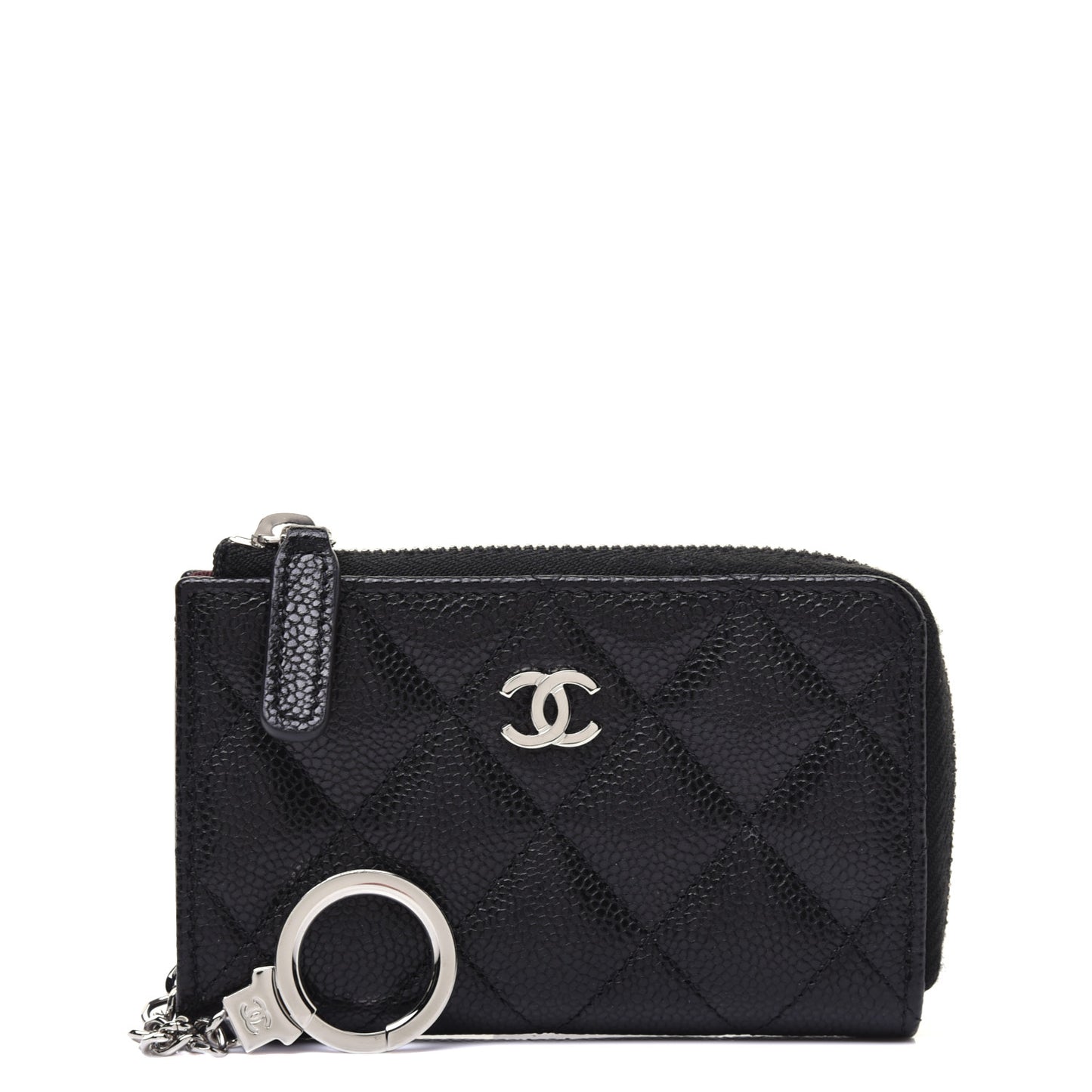 Caviar Quilted Zipped Key Holder Case Black