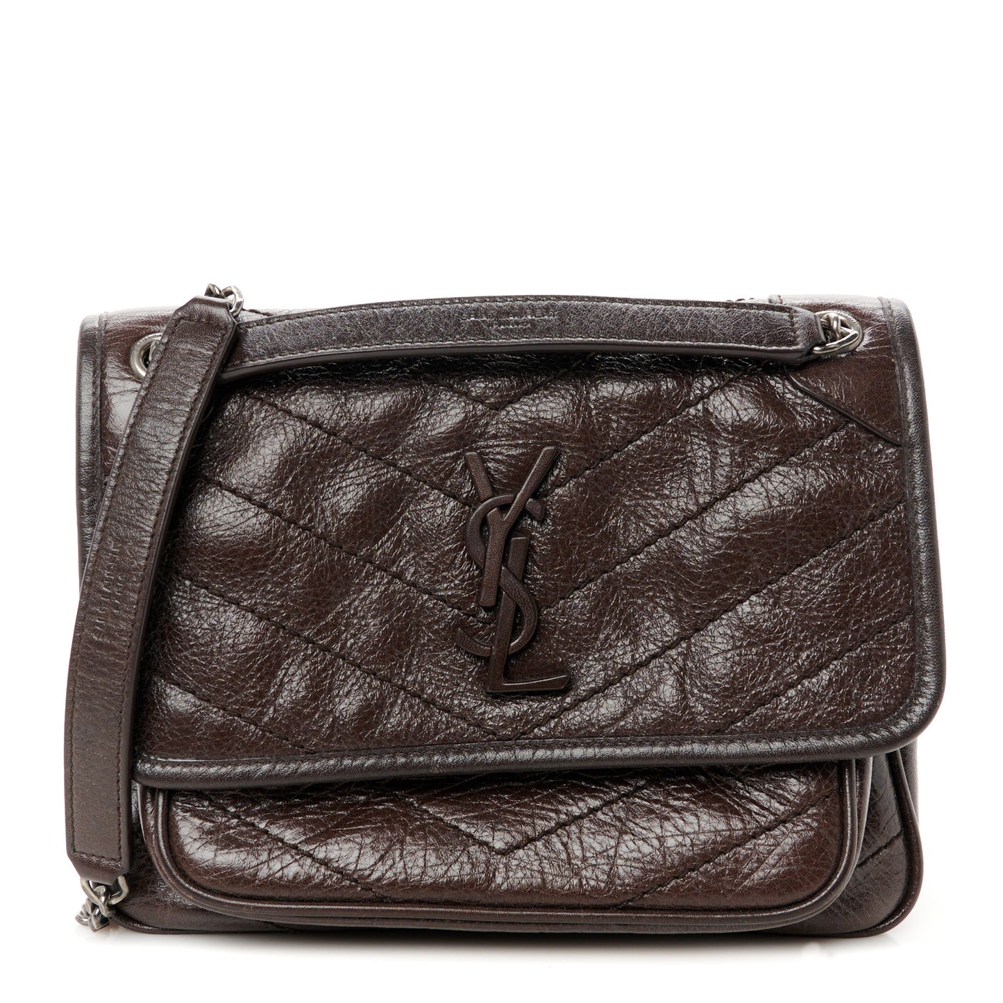 Crinkled Lambskin Matelasse Monogram Baby Niki Chain Satchel Chocolate