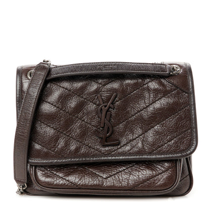Saint Laurent Crinkled Lambskin Matelasse Monogram Baby Niki Chain Satchel Chocolate 1 of 11