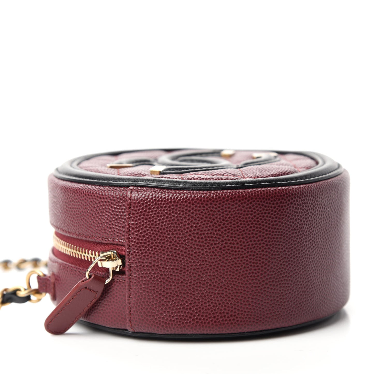 Caviar Quilted Round Filigree Crossbody Burgundy Black
