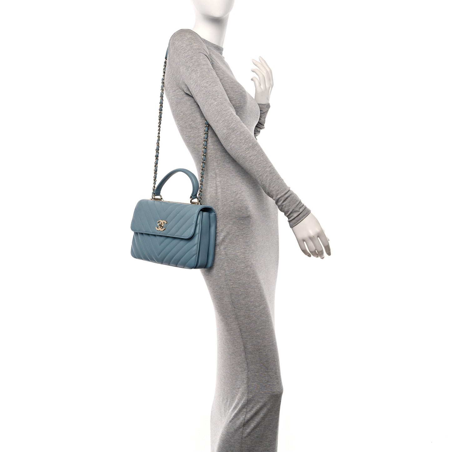 Lambskin Chevron Quilted Small Trendy CC Dual Handle Flap Bag Blue