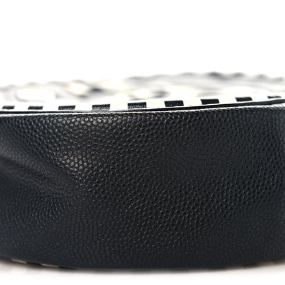 Chanel Caviar Quilted Filigree Round Clutch With Chain Black White 10 of 10